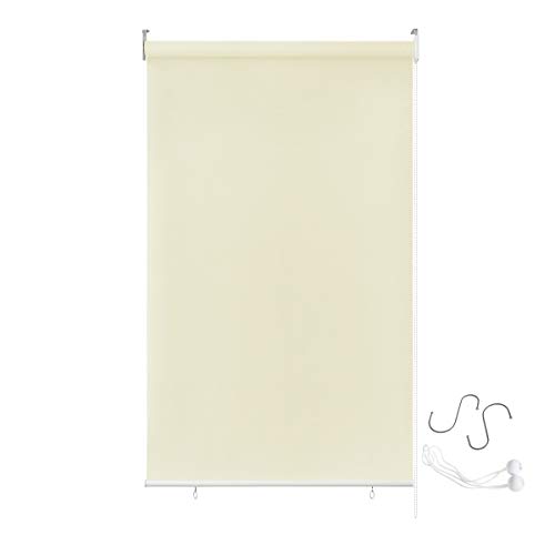 AUFUN Außenrollo Balkon Outdoor Rollo Wetterfest 140 x 240 cm Outdoorrollo Sonnenschutz Balkonrollo UV Schutz, Reflektierende Thermofunktion für Fenster & Türen, Beige von AufuN