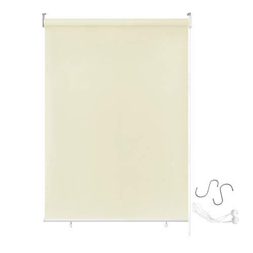 AUFUN Außenrollo Balkon Outdoor Rollo Wetterfest 180 x 240 cm Outdoorrollo Sonnenschutz Balkonrollo UV Schutz, Reflektierende Thermofunktion für Fenster & Türen, Beige von AufuN