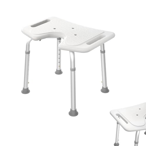 AUFUN Duschhocker Duschstuhl 35-51cm Höhenverstellbar Duschhocker U-Typ Anti-Rutsch Badsitz Duschhilfe Duschsitz aus Alu und Kunststoff für Alter, Schwangere aus (U-Typ Duschhocker) von AufuN