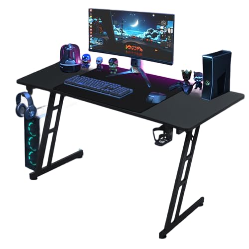 AufuN 120 x 60cm Gaming Tisch, Gaming Schreibtisch, Kopfhörerhaken und Getränkehalter, Stabiler Computertisch Stehschreibtisch Arbeitstisch, PC Tisch Gaming (Tye B ohne LED) von AufuN