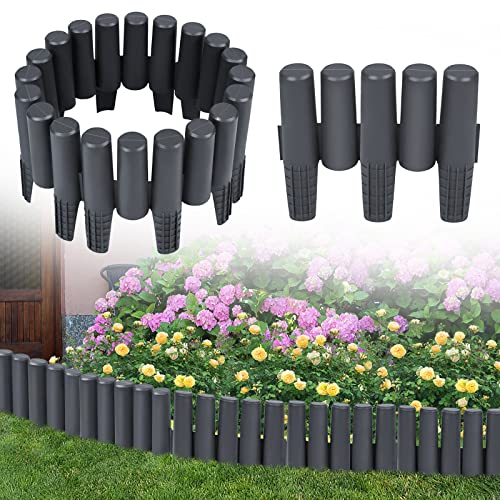AufuN 2.8M Beeteinfassung Beetumrandung Rasenkante, Gartenpalisade Gartenumrandung geeignet für einfache Zusammenstellung verschiedener Formen -28cm x 24cm (Anthrazit) von AufuN