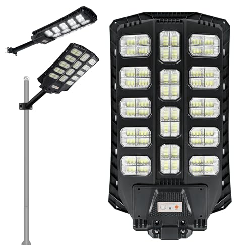 AufuN 400W Straßenlampe Solar Wegeleuchte LED Straßenlaterne mit Lichtsteuerung und Motion Sensor Akku Wasserdicht IP65, Super hell 1056 LEDs Dämmerung bis zum Morgengrauen mit Fernbedienung von AufuN