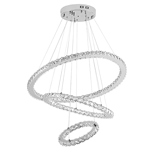 AufuN 72W Moderne Kristall LED 3 Ring Design, Kreative Kronleuchter Hängelampe für Schlafzimmer Wohnzimmer Esszimmer (Kaltweiß, 72W) von AufuN