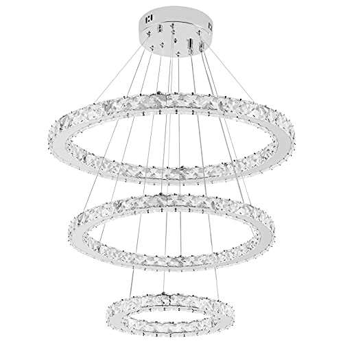 AufuN 96W Moderne Kristall LED 3 Ring Design, Kreative Kronleuchter Hängelampe für Schlafzimmer Wohnzimmer Esszimmer (Dimmbar, 96W) von AufuN