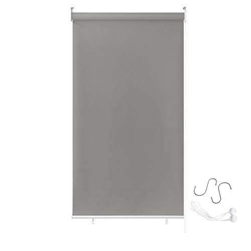 AUFUN Außenrollo Balkon Outdoor Rollo Wetterfest 140 x 240 cm Outdoorrollo Sonnenschutz Balkonrollo UV Schutz, Reflektierende Thermofunktion für Fenster & Türen, Grau von AufuN