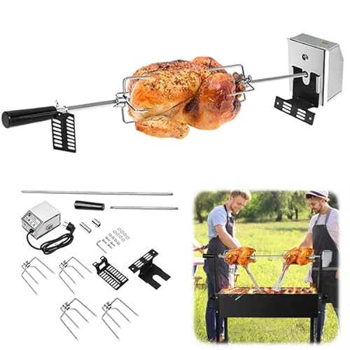 AufuN Drehspieß Set Motor Edelstahl, Gasgrill Grillspieß 107 cm, mit 4 Fleischnadeln, 220V - 240V Elektrischer Drehspieß, für Reise Camping, Picknick von AufuN