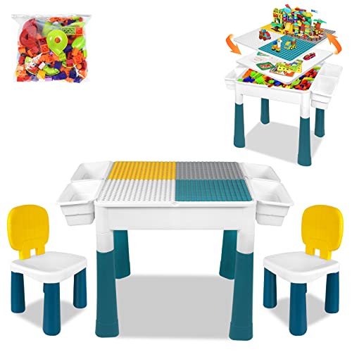 AufuN Höhenverstellbarer Kindertisch mit Stühle Set 6 in 1 Bausteine Spieltisch, Große Multifunktionaler Bausteine Set mit 163 Stücke Blocks, Stauraum, 2 Stühle, Geschenk für Jungen und Mädchen AufuN Höhenverstellbarer Kindertisch mit Stühle Set 6 in 1 Bausteine Spieltisch, Große Multifunktionaler Bausteine Set mit 163 Stücke Blocks, Stauraum, 2 Stühle, Geschenk für Jungen und Mädchen von AufuN