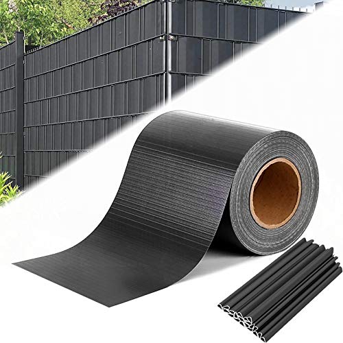 AufuN PVC Sichtschutzstreifen Sichtschutzfolie inkl. 120 Stücke Befestigungsclips 450g/m² Windschutz Garten Doppelstabmattenzaun (260m x 19cm, Anthrazit) von AufuN