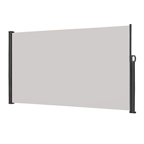 AufuN Seitenmarkise Ausziehbar Markise 180 x 300 cm Sonnenschutz aus Polyester Sichtschutz Windschutz für Garten Balkon & Terrasse, Seitenrollo mit Wandhalterung, Grau von AufuN