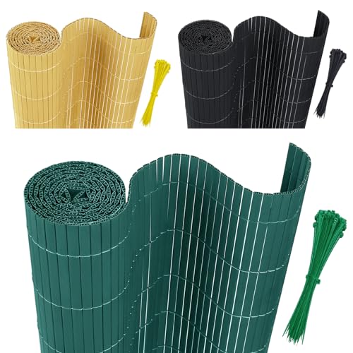 AufuN Sichtschutzmatte PVC Sichtschutzzaun 90x800cm - mit Kabelbindern Standard Sichtschutz Bambus Windschutz für Garten Balkon und Terrasse-Interne W-Struktur Verstärkte Lamellen (Grün) von AufuN