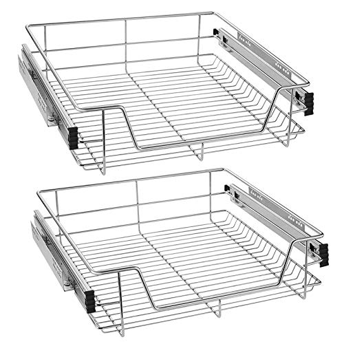 AufuN Teleskopschublade Ausziehbare Schrankauszug Ablage Küchenschublade Regal Schlafzimmerschublade Küchen Korbauszug (für 60cm Schränke) 2 Stücke von AufuN