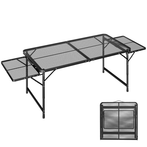 AufuN Tragbare Campingtische 120x60x55cm, 3 Höhenverstellbar Klappbarer Multifunktionstisch, Grilltisch mit Metallgitterplatte, Zusammenklappbar Gartentisch, Beistelltisch für Strand Picknick von AufuN