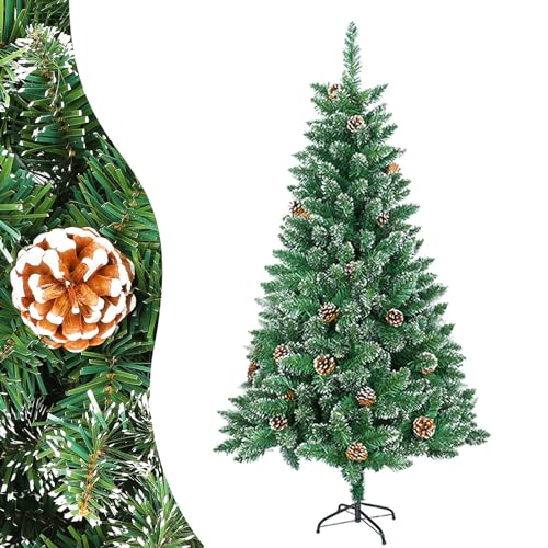 Aufun 1,2m Weihnachtsbaum künstlich, Grüne PVC mit Schnee-Effekt Kiefernzapfen, Klappsystem Tannenbaum Künstlich Christbaum mit Metallständer Feuerhemmender Christbaum(120cm) von AufuN