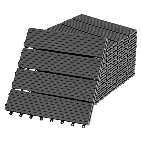 Aufun 11 Stück Terrassenfliesen WPC 30x30cm Kunststoff Klickfliesen Holzoptik mit klicksystem, Filterbares Wasser Premium Fliese Terrassendielen für Garten Balkon Terrasse (1 m²,TypeA Anthrazit) von AufuN