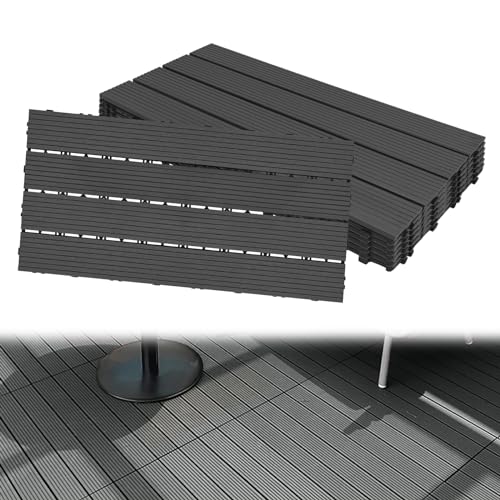 Aufun 12 Stück WPC Terrassenfliesen Kunststoff Bodenfliese Gartenfliesen Klickfliesen Holzoptik mit klicksystem, 30x60cm Filterbares Wasser Premium Fliese Terrassendielen für Balkon (2 m², Anthrazit) von AufuN