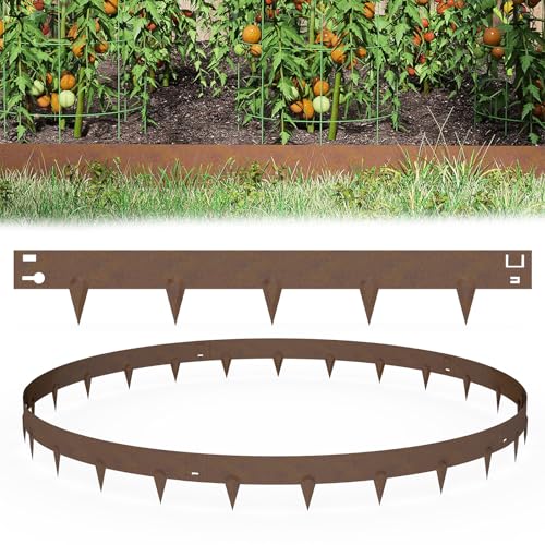 Aufun 15 Stück Rasenkante Legierter Metall, 15.75 M Flexible Beeteinfassung Mähkant Palisade Gartenbeet mit Dornen, Beetumrandung für Hof Garten Bauernhof verwendet Werden, Braun (105cmL x 20 cmH) von AufuN