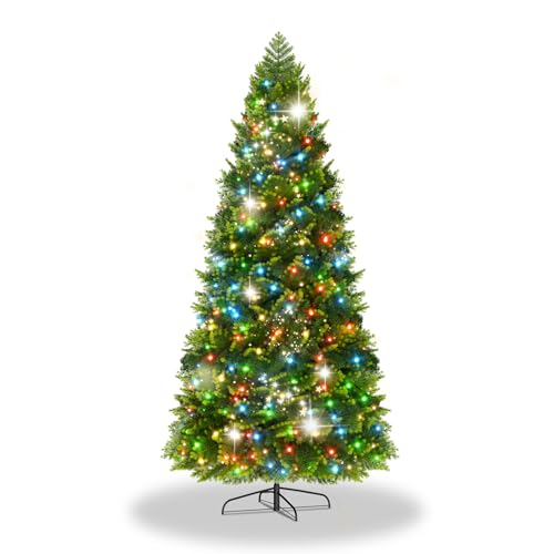 Aufun 150cm Künstlicher Weihnachtsbaum mit 200 RGB LEDs Beleuchtung, Premium Tannenbaum künstlich Edeltanne Schnellaufbau aus PE & PVC, mit Metallständer, 400 Zweigspitzen, Schnellaufbau Klappsystem von AufuN