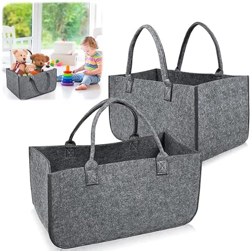 Aufun 2 Stück Filztasche Kaminholztasche Filz, Faltbar Brennholzkorb Einkaufstasche, Filztaschen Shopper, für Kaminholz Kleidung Spielzug(50 x 25 x 25 cm, Hellgrau) von AufuN