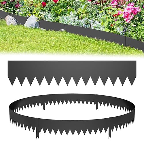 Aufun 20 Stück Rasenkante Beeteinfassung verzinkt Metall, 20 M Flexible Mähkant Palisade Gartenbeet mit Dornen, Beetumrandung für Hof Garten Bauernhof verwendet Werden, Schwarz (100cmL x 20 cmH) von AufuN