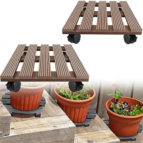 Aufun 30 x 30 cm WPC Pflanzenroller Blumenroller Untersetzer, Rollbrett Pflanzen mit PP-Räder, Kübelroller für Außenbereich und Innenbereich, Braun, EckigAufun(2 Stück) von AufuN