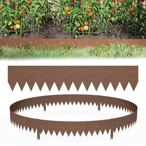 Aufun 5 Stück Rasenkante Legierter Metall, 5 M Flexible Beeteinfassung Mähkant Palisade Gartenbeet mit Dornen, Beetumrandung für Hof Garten Bauernhof verwendet Werden, Braun (100cmL x 20 cmH) von AufuN