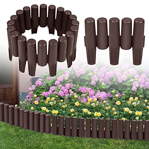 AufuN 5.6M Beeteinfassung Beetumrandung Rasenkante, Gartenpalisade Gartenumrandung geeignet für einfache Zusammenstellung verschiedener Formen -28cm x 24cm (Braun) von AufuN