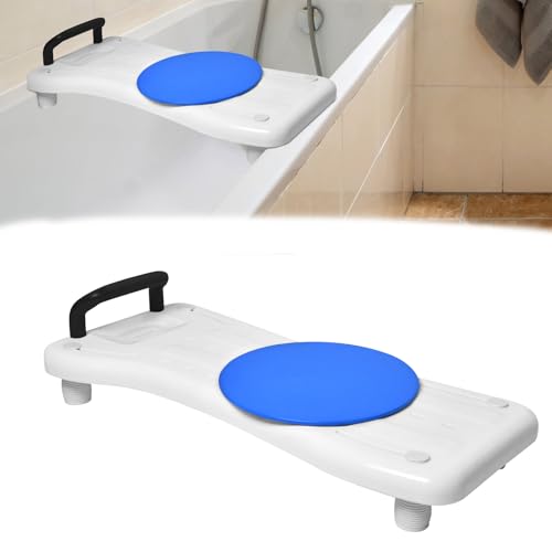 Aufun Badewannenbrett Badewannensitz Senioren Erwachsene Wannensitz Sitzbrett mit Seifenablage, Drehscheibe Griff, Stuhl für Badezimmer Erwachsene Tragkraft 150kg ca.75cm lang (Schwarz Haltegriff) von AufuN