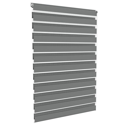 Aufun Doppelrollo Klemmfix ohne Bohren 120 x 150 cm (B x L) Klemmrollo Sonnenschutzrollo Fensterrollo mit Kettenzug für Fenster & Türen, Zebrarollo Seitenzugrollo Moderner Sichtschutz, Grau von AufuN