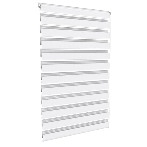 Aufun Doppelrollo Klemmfix ohne Bohren 120 x 150 cm (B x L) Klemmrollo Sonnenschutzrollo Fensterrollo mit Kettenzug für Fenster & Türen, Zebrarollo Seitenzugrollo Moderner Sichtschutz, Weiß von AufuN