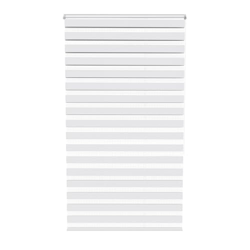 Aufun Doppelrollo Klemmfix ohne Bohren 120 x 220 cm (B x L) Klemmrollo Sonnenschutzrollo Fensterrollo mit Kettenzug für Fenster & Türen, Zebrarollo Seitenzugrollo Moderner Sichtschutz, Weiß von AufuN