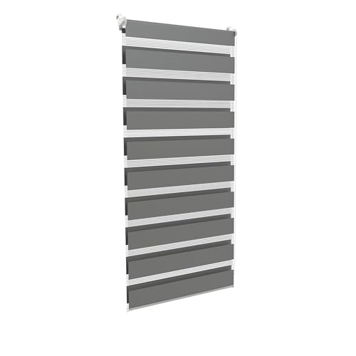 Aufun Doppelrollo Klemmfix ohne Bohren 60 x 120 cm (B x L) Klemmrollo Sonnenschutzrollo Fensterrollo mit Kettenzug für Fenster & Türen, Zebrarollo Seitenzugrollo Moderner Sichtschutz, Grau von AufuN