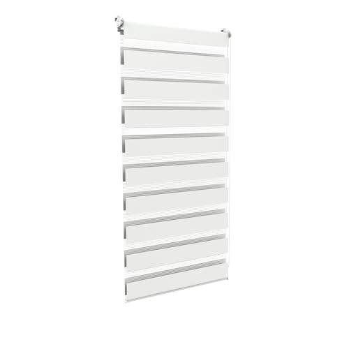 Aufun Doppelrollo Klemmfix ohne Bohren 60 x 120 cm (B x L) Klemmrollo Sonnenschutzrollo Fensterrollo mit Kettenzug für Fenster & Türen, Zebrarollo Seitenzugrollo Moderner Sichtschutz, Weiß von AufuN