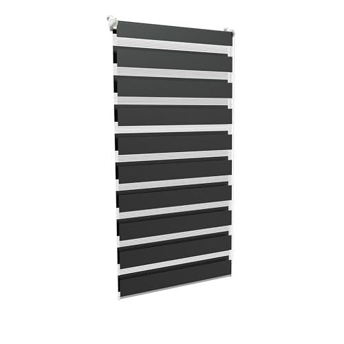 Aufun Doppelrollo Klemmfix ohne Bohren 70 x 120 cm (B x L) Klemmrollo Sonnenschutzrollo Fensterrollo mit Kettenzug für Fenster & Türen, Zebrarollo Seitenzugrollo Moderner Sichtschutz, Schwarz von AufuN