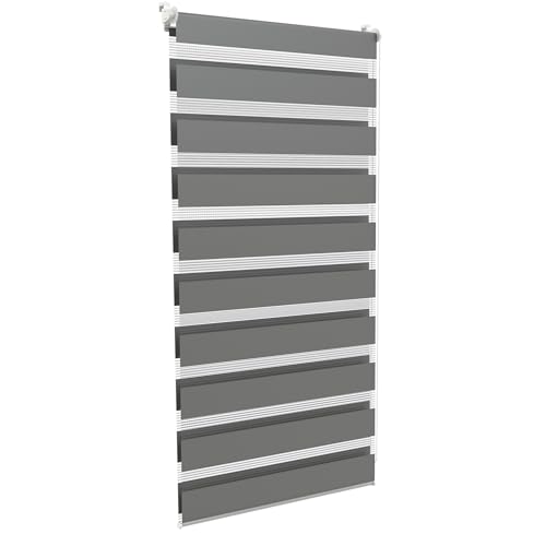 Aufun Doppelrollo Klemmfix ohne Bohren 80 x 150 cm (B x L) Klemmrollo Sonnenschutzrollo Fensterrollo mit Kettenzug für Fenster & Türen, Zebrarollo Seitenzugrollo Moderner Sichtschutz, Grau von AufuN