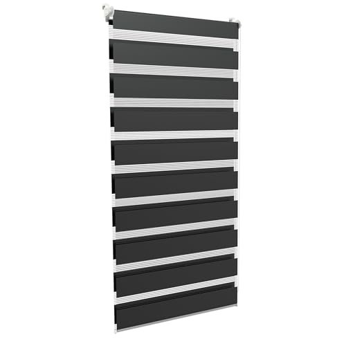 Aufun Doppelrollo Klemmfix ohne Bohren 80 x 150 cm (B x L) Klemmrollo Sonnenschutzrollo Fensterrollo mit Kettenzug für Fenster & Türen, Zebrarollo Seitenzugrollo Moderner Sichtschutz, Schwarz von AufuN