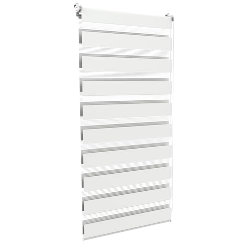Aufun Doppelrollo Klemmfix ohne Bohren 80 x 150 cm (B x L) Klemmrollo Sonnenschutzrollo Fensterrollo mit Kettenzug für Fenster & Türen, Zebrarollo Seitenzugrollo Moderner Sichtschutz, Weiß von AufuN