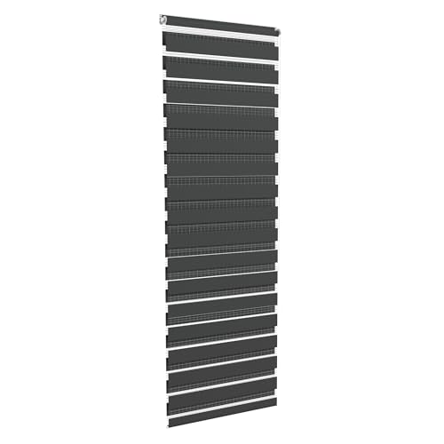 Aufun Doppelrollo Klemmfix ohne Bohren 80 x 220 cm (B x L) Klemmrollo Sonnenschutzrollo Fensterrollo mit Kettenzug für Fenster & Türen, Zebrarollo Seitenzugrollo Moderner Sichtschutz, Schwarz von AufuN