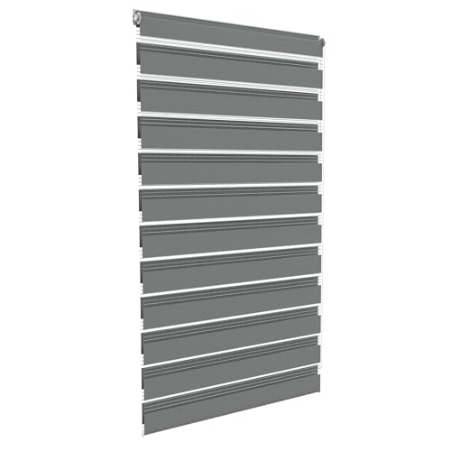 Aufun Doppelrollo Klemmfix ohne Bohren 90 x 150 cm (B x L) Klemmrollo Sonnenschutzrollo Fensterrollo mit Kettenzug für Fenster & Türen, Zebrarollo Seitenzugrollo Moderner Sichtschutz, Grau von AufuN