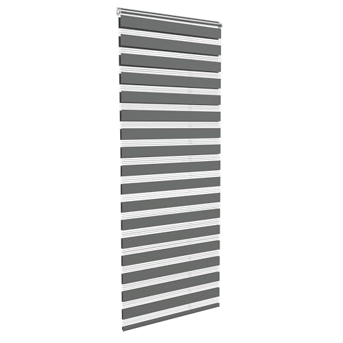 Aufun Doppelrollo Klemmfix ohne Bohren 90 x 220 cm (B x L) Klemmrollo Sonnenschutzrollo Fensterrollo mit Kettenzug für Fenster & Türen, Zebrarollo Seitenzugrollo Moderner Sichtschutz, Grau von AufuN