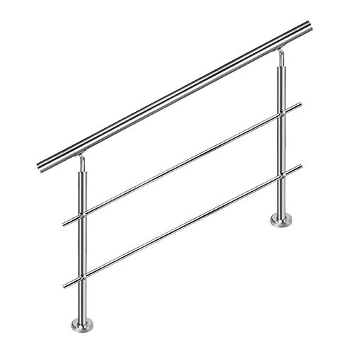 Aufun Edelstahl Handlauf 160cm Treppengeländer Innen und Außen mit 2 Pfosten für Treppen, Brüstung, Balkon (160cm, 2 Querstreben) von AufuN