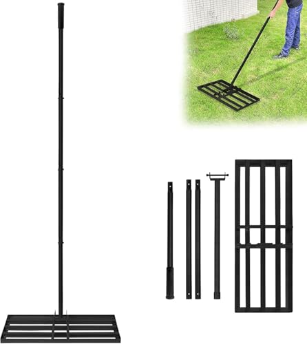 Aufun Edelstahl Rasen Nivellierrechen Profi Golf Profi mit Einstellbare Länge Stiel, Rasen Rakel zum Sanden Abziehen Levelingrake für Golfplatz, Garten, Hof (25X75 cm) von AufuN