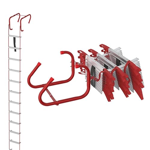 Aufun Feuerfeste Rettungsleiter, Rot Fluchtleiter Strickleiter Notleiter Mehrzweckleiter Notfallsicherheit Tragbar Klettern Rettung Seilleiter für Fenster und Balkon, bis 450 kg (15 M / 45 Sprossen) von AufuN