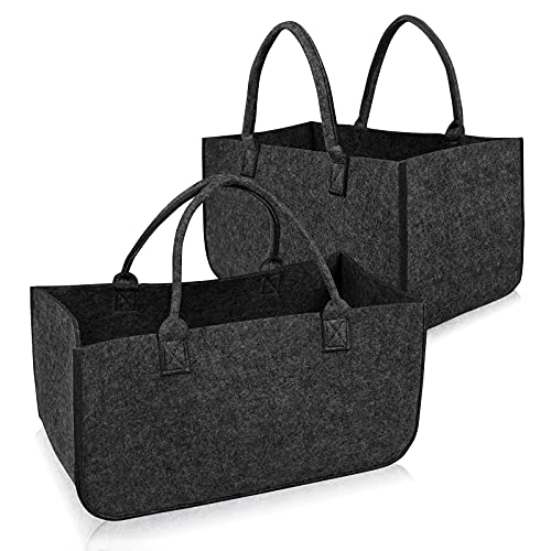 Aufun Filztaschen 2 Stück Tasche aus Filz, Kaminholzkorb Filztasche Shopper Faltbar, Kaminholztasche, Holzkorb zur Aufbewahrung von Holz, Zeitungen, Kaminholz (50 x 25 x 25 cm, Dunkelgrau) von AufuN