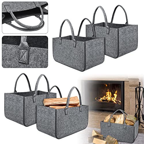 Aufun Filztaschen 4x Tasche aus Filz, Kaminholzkorb Filztasche Shopper Faltbar, Kaminholztasche, Holzkorb zur Aufbewahrung von Holz, Zeitungen, Kaminholz (50 x 25 x 25 cm, Hellgrau) von AufuN