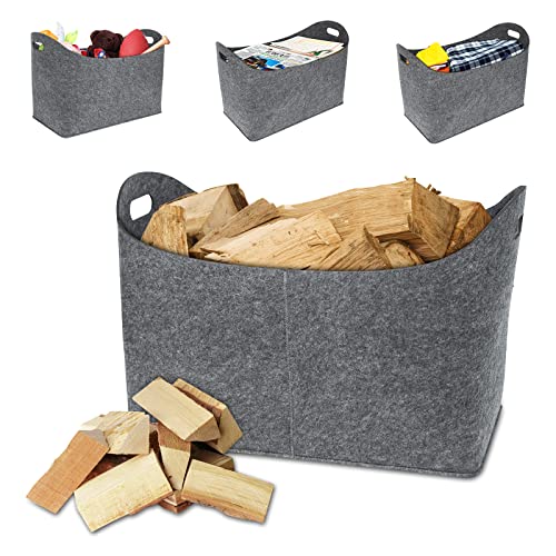 Aufun Filztaschen 4x Tasche aus Filz, Kaminholzkorb Filztasche Shopper Faltbar, Kaminholztasche, Holzkorb zur Aufbewahrung von Holz, Zeitungen, Kaminholz (55 x 30 x 40 cm, Hellgrau) von AufuN