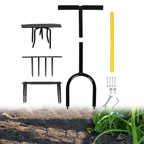 Aufun Gartenkralle 3 in 1 Rasenbelüfter mit T-Stiel, inkl. drei Krallen, Aerifizierer für Rasen Unkrautkralle Bodenkralle Erdkralle Rasenlüfter, für Garten, Hof, Gelb und Schwarz von AufuN