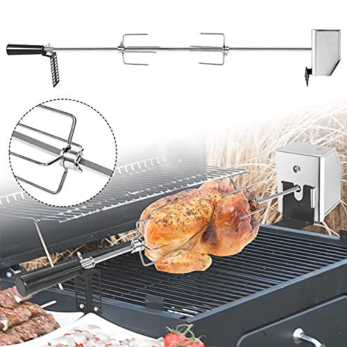 Aufun Grillspieß Set, inkl. 4 x Fleischklammer, 1 x Motor, elektrischer Edelstahl Drehspieß (Motor 220-240V）, 107cm, für BBQ Rotisserie, Drehspiess und Gasgrill von AufuN