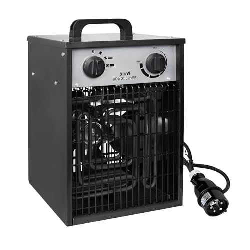 Aufun Heizlüfter Elektroheizung 5KW Profi-Industrie Heizgerät Elektroheizer Heizstrahler Heizgebläse mit 4 Heizstufen, Überlastschutz, ideal für Innen- und Außeneinsatz(5000W,Schwarz) von AufuN