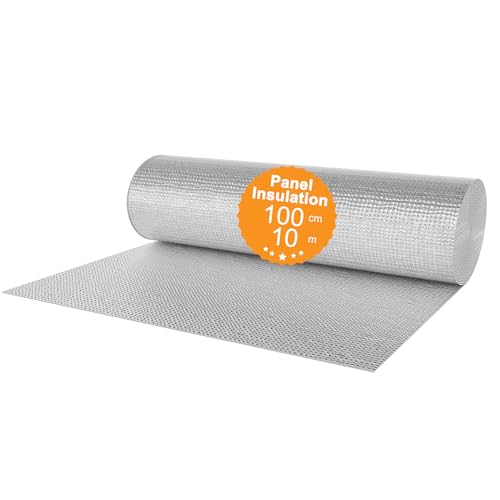 Aufun 1x10m Aluminisierte Isolierfolie Dämmfolie Doppelte Alu-Luftpolsterfolie Dachisolierung, Heizkörper Reflexionsfolie Isolierungsfolie Wärmehaltung (10㎡) von AufuN
