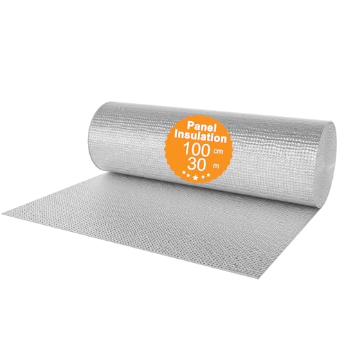 Aufun 1x30m Aluminisierte Isolierfolie Dämmfolie Doppelte Alu-Luftpolsterfolie Dachisolierung, Heizkörper Reflexionsfolie Isolierungsfolie Wärmehaltung (30㎡) von AufuN